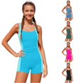 thumbnail image 1 of CUZIBR Girls Swimsuit Color Block One Piece Wide Strap Ruffle Removable Soft Cup Inserts Swim Short Jumpsuit Beach Bathing Suit,Sky Blue,15-16 Years, 1 of 5