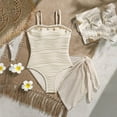 thumbnail image 1 of CUZIBR Girls Swimsuit Floral Print 2 Piece Ruched High Waist Onesie Swimwear Sets With Cover Up Comfort Bathing Suit,Beige,8-9 Years, 1 of 6