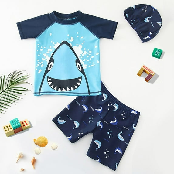 CUZIBR Girls Swimsuit Patchwork 3 Piece Swim Set Short Sleeve Round ...