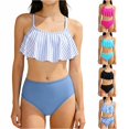 thumbnail image 1 of CUZIBR Girls Swimsuit Solid Color 2 Piece Bikini Ruffled Adjustable Straps Tops Mid Waist Bottom Fashionable Swimwear 7 16 Years Bathing Suit,White,6-7 Years, 1 of 4