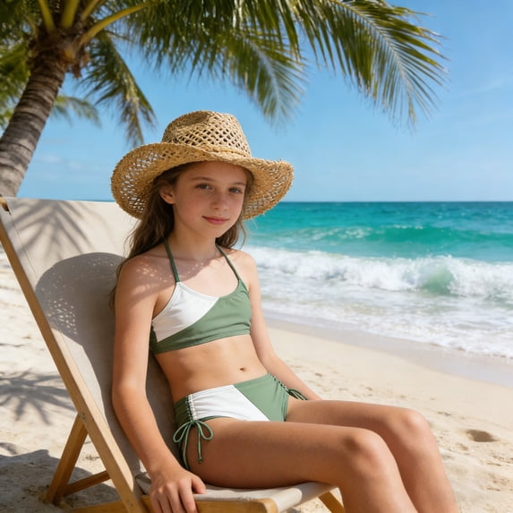 CUZIBR Girls Swimsuit Stylish Two Piece Swimwear Solid Color Front Cross Spaghetti Strap Tops And Side Tie Bottom Bikini Sets Summer Pool Beach Bathing Suit Beachwear,Army Green,9-10 Years
