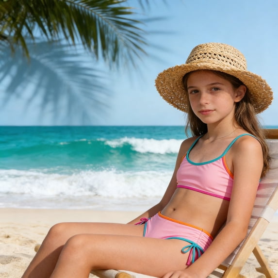 CUZIBR Girls Swimsuit Stylish Two Piece Swimwear Solid Color Front Cross Spaghetti Strap Tops And Side Tie Bottom Bikini Sets Summer Pool Beach Bathing Suit Fashionable Beachwear,Pink,9-10 Years