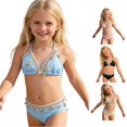 thumbnail image 1 of CUZIBR Girls Swimsuit Two Piece Solid Color Bikini Set Adjustable Spaghetti Strap Tops And Bottom Swimwear For Ages 7 Bathing Suit,Blue,7-8 Years, 1 of 9