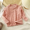 thumbnail image 1 of CUZIBR Girls T Shirts Ribbed Knitting Heart Floral Print Base T-Shirt Ruffles Long Sleeve Layering Soft Tee Casual Comfy Dailywear,PK3,10-11 Years, 1 of 3