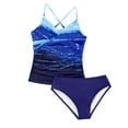 thumbnail image 1 of CUZIBR Girls Tankini Swimsuits Cross Adjustable Spaghetti Strap Tie Dye Print V-Neck Ruched Tank Tops And High Waist Bottoms Swimwear Summer Casual Beach Sport Bathing Suits,Dark Blue,10-11 Years, 1 of 2