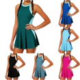 thumbnail image 1 of CUZIBR Girls Swimsuits One Piece Sleeveless Round Neck Color Block Swim Dress Bathing Suit Adjustable Strap Backless Fashionable Summer Quick Dry Beach Swimwear,Dark Green,7-8 Years, 1 of 5