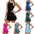thumbnail image 1 of CUZIBR Girls Swimsuits One Piece Sleeveless Round Neck Color Block Swim Dress Bathing Suit Adjustable Strap Backless Fashionable Summer Quick Dry Beach Swimwear,Black,11-12 Years, 1 of 5