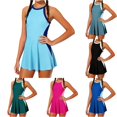 thumbnail image 1 of CUZIBR Girls Swimsuits One Piece Sleeveless Round Neck Color Block Swim Dress Bathing Suit Adjustable Strap Backless Fashionable Summer Quick Dry Beach Swimwear,Sky Blue,15-16 Years, 1 of 5