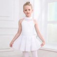 thumbnail image 1 of CUZIBR Girls Teens Dancewear Dress Glitter Ruffled Long Sleeve Color Block Crewneck Slim Fit Ballet High Waist Pleated Mini Dresses Performances Soft Bodysuit Cozy Dance Outfits,White,5-6 Years, 1 of 8