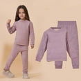 thumbnail image 1 of CUZIBR Girls Thermal Underwear Winter Outfits Wool Thick Lined Warm Long Sleeve Round Neck Pullover Top And Pants Comfy Loungewear Outwear Outfit,Purple,3-4 Years, 1 of 3