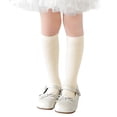thumbnail image 1 of CUZIBR Girls Thigh High Socks Solid Color Ribbed Knit Long Tube Knee Length Stockings Soft Comfortable Classic School Uniform Breathable Lightweight Leggings Dailywear,Beige,9-12 Years, 1 of 3