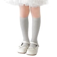 thumbnail image 1 of CUZIBR Girls Thigh High Socks Solid Color Ribbed Knit Long Tube Knee Length Stockings Soft Comfortable Classic School Uniform Breathable Lightweight Leggings Dailywear,Grey,5-8 Years, 1 of 4