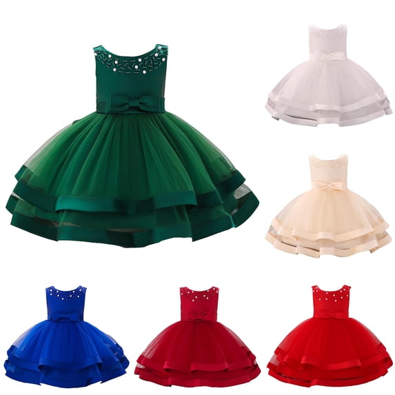CUZIBR Girls Toddler Baby Party Dresses Solid Color Sleeveless Crewneck Cute Bow Glitter Tiered Layered Mesh Tutu Dress A-Line Wedding Birthday Pageant Princess Formal Gown,Dark Green,0-3 Months