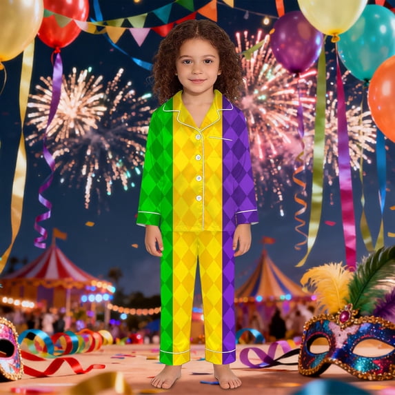 CUZIBR Girls Toddler Carnival Home Wear Outfits Long Sleeve Striped Plaid Button Down Blouse And Trousers Comfortable Bedtime Sleep Wear Relaxed Clothes Sets,Multicolour,13-14 Years