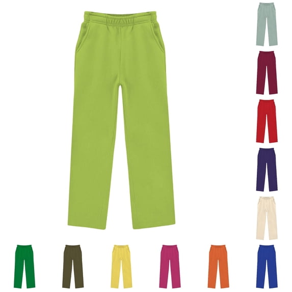 CUZIBR Girls Toddler Elastic Waist Straight Leg Sweatpants With Pockets Solid Color Wide Leg Loose Running Casual Trousers For Kids Boys Summer Fall Back To School Dailywear,Light Green,13-14 Years
