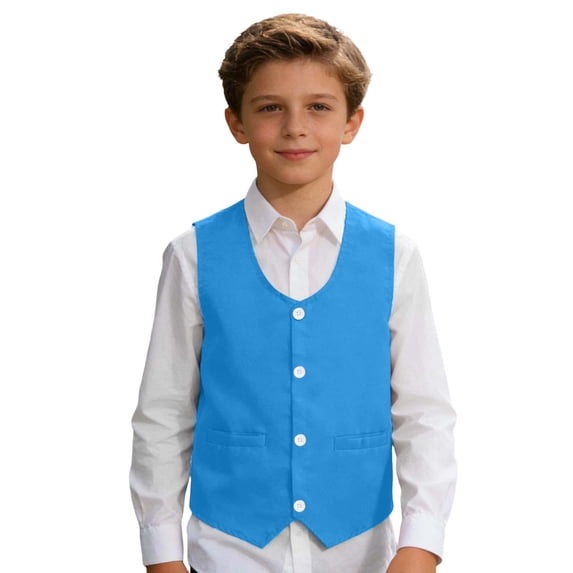 CUZIBR Girls Toddler Formal Suit Vest Sleeveless Solid Color Trendy Button Down Elegant Jacket Wedding Party Dress Waistcoat Elegant Gentleman Tuxedo Cozy Jacket Coats,Light Blue,13-14 Years