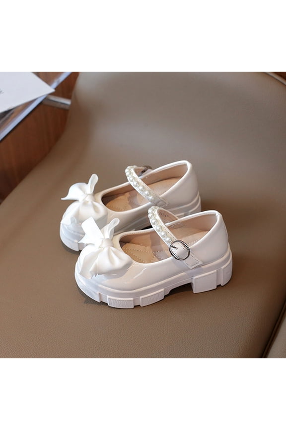 Girls Toddler Princess Sandals Sparkly Leather Cute Bow Pearl Adjustable Strap Mary Jean Dress Shoes Thick Soles Soft Casual Fashion Party Wedding Birthday Footwear,Beige,7-8 Years
