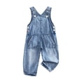 thumbnail image 1 of CUZIBR Girls Toddler Romper Jumpsuit Denim Suspender Trousers Adjustable Strap Square Collar Solid Color Front Pockets Cute Overalls Bodysuit Jeans Pants Vintage Baggy Dailywear,Blue,18-24 Months, 1 of 7