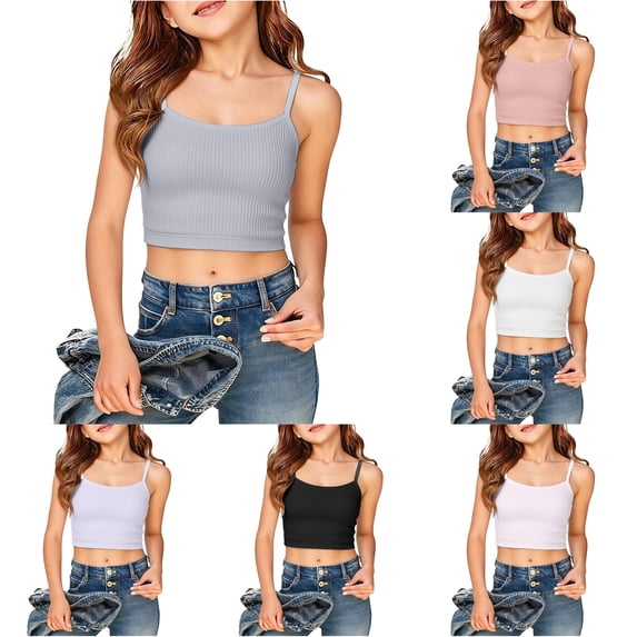 CUZIBR Girls Toddler Soft Underwear Tank Top Slim Fit Crop Cami Spaghetti Strap Sleeveless Basic Casual Short Camisole Summer Layering Camisole,Grey,11-12 Years