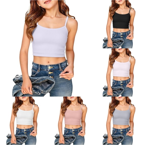 CUZIBR Girls Toddler Soft Underwear Tank Top Slim Fit Crop Cami Spaghetti Strap Sleeveless Basic Casual Short Camisole Summer Layering Camisole,Light Purple,7-9 Years