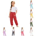 thumbnail image 1 of CUZIBR Girls Toddler Summer Pants Elastic Ankle Jogger Pants With Cute Patch Side Pockets Solid Color Loose Lightweight Outdoor Play Beach Trousers For Kids,Red,4-5 Years, 1 of 8
