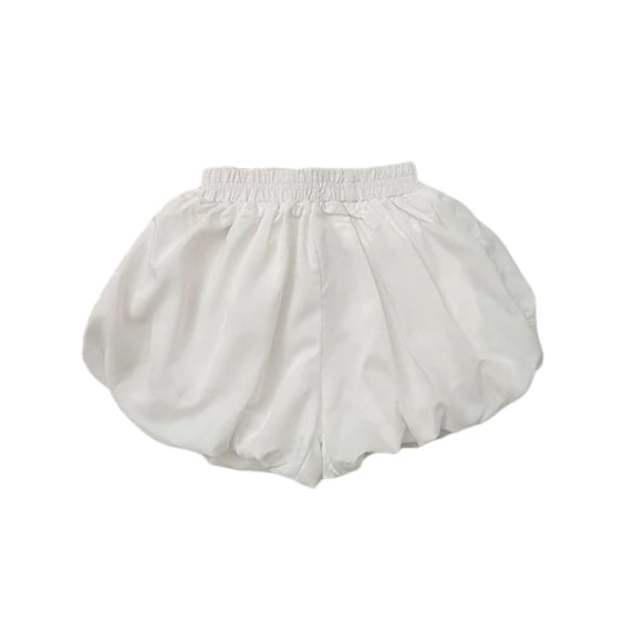 CUZIBR Girls Toddlers Summer Flowy Shorts Elastic Waist Baggy Wide Leg Ruffles Solid Color Comfortable Outdoor Play Clothes Casual Trunks Fashionable Short Pants Streetwear Clothes,White,12-18 Months