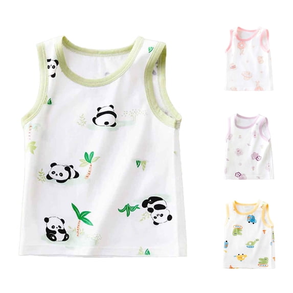 CUZIBR Girls Tops Crewneck Cartoon Pattern Baby Sleeveless Tank Top Loose Fit Summer Outerwear Soft Casual Camisole Tee,Green,9-12 Months