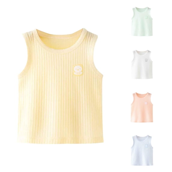 CUZIBR Girls Tops Crewneck Cartoon Pattern Baby Sleeveless Tank Top Outerwear Soft Casual Loose Fit Summer Camisole Tee,Yellow,3-6 Months