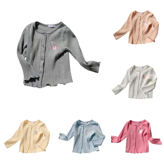 CUZIBR Girls Tops Crewneck Cartoon Pattern Knitted Cardigan Long Sleeve Autumn Sweater Coat Cute Toddler Soft Comfortable Tees Dailywear,Grey,9-10 Years