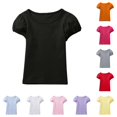 thumbnail image 1 of CUZIBR Girls Tops Crewneck Solid Color Soft Short Sleeve T Shirt Cute Puff Sleeve Comfortable Casual For Toddler Kids Holiday Tee Dailywear,Black,13-14 Years, 1 of 4