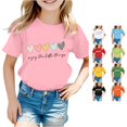 thumbnail image 1 of CUZIBR Girls Tops Cute Graphic Print Round Neck Short Sleeve Summer Casual T Shirt Comfortable Basic Tees Dailywear,Pink,3-4 Years, 1 of 4
