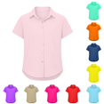 thumbnail image 1 of CUZIBR Girls Tops Lapel Collar solid Color Comfort Kids Short Sleeve Shirt Elegant Back To School Everyday Wear Lightweight Breathable Tee,Light Pink,11-12 Years, 1 of 4