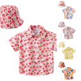 thumbnail image 1 of CUZIBR Girls Tops Lapel Toddler Short Sleeve Summer Casual Cartoon Prints Gentleman Hawaii Beach Holiday Floral Shirts Hat Set Tee Dailywear,Hot Pink,18-24 Months, 1 of 6