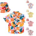 thumbnail image 1 of CUZIBR Girls Tops Lapel Toddler Short Sleeve Summer Casual Cartoon Prints Gentleman Hawaii Beach Holiday Floral Shirts Hat Set Tee Dailywear,Orange,2-3 Years, 1 of 6