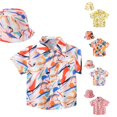 thumbnail image 1 of CUZIBR Girls Tops Lapel Toddler Short Sleeve Summer Casual Cartoon Prints Gentleman Hawaii Beach Holiday Floral Shirts Hat Set Tee Dailywear,Pink,3-4 Years, 1 of 6