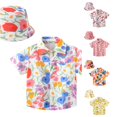 thumbnail image 1 of CUZIBR Girls Tops Lapel Toddler Short Sleeve Summer Casual Cartoon Prints Gentleman Hawaii Beach Holiday Floral Shirts Hat Set Tee Dailywear,White,12-18 Months, 1 of 6