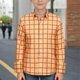 thumbnail image 1 of CUZIBR Girls Tops Plaid Long Sleeved Button Down Shirts Turndown Collar Classic Loose Plus Size Blouse Casual Comfy Dailywear,Orange,11-12 Years, 1 of 6