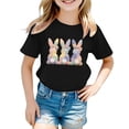 thumbnail image 1 of CUZIBR Girls Tops Shirts Short Sleeve Easter Bunny Letter Print Fashionable Casual Round Neck T Shirt Loose Fit Cozy Funny Graphic Tees Summer Relaxed Breathable Cozy Dailywear,Black,3-4 Years, 1 of 3