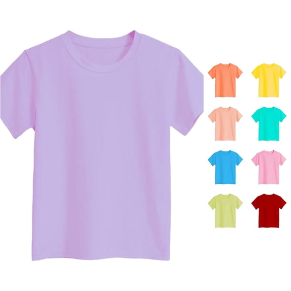 CUZIBR Girls Tops Short Sleeve Crewneck Solid Color Printed Children's Fashion Comfortable Lightweight Casual Loose T Shirt Tee Dailywear,Light Purple,8-9 Years
