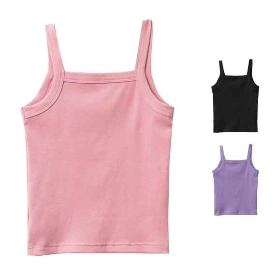CUZIBR Girls Tops Sleeveless Tank Top Square Collar Spaghetti Strap Solid Color Undershirt Tank Soft Comfortable Ribbed Knit Tee Dailywear,Pink,4-5 Years