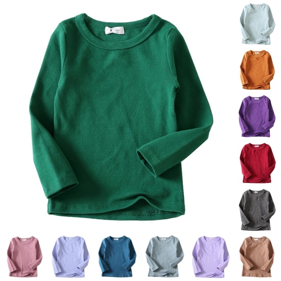 CUZIBR Girls Tops Solid Color Baby Shirts Crewneck Soft Fashion Comfortable T Shirt Unisex Long Sleeve Tee Dailywear,Dark Green,12-24 Months