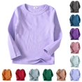 thumbnail image 1 of CUZIBR Girls Tops Solid Color Baby Shirts Crewneck Soft Fashion Comfortable T Shirt Unisex Long Sleeve Tee Dailywear,Purple,5-6 Years, 1 of 4