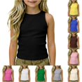 thumbnail image 1 of CUZIBR Girls Tops Solid Color Kids Athletic Racerback Crewneck Sleeveless Tank Top Undershirts Dance Workout Yoga Shirts Tee,Black,7-8 Years, 1 of 9