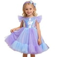 thumbnail image 1 of CUZIBR Girls Tutu Sequins Dress Ruffles Sleeveless Rainbow Glitter Tulle Long Dresses With Hairband Party Formal Gown Elegant Outfits,Purple,6-7 Years, 1 of 9