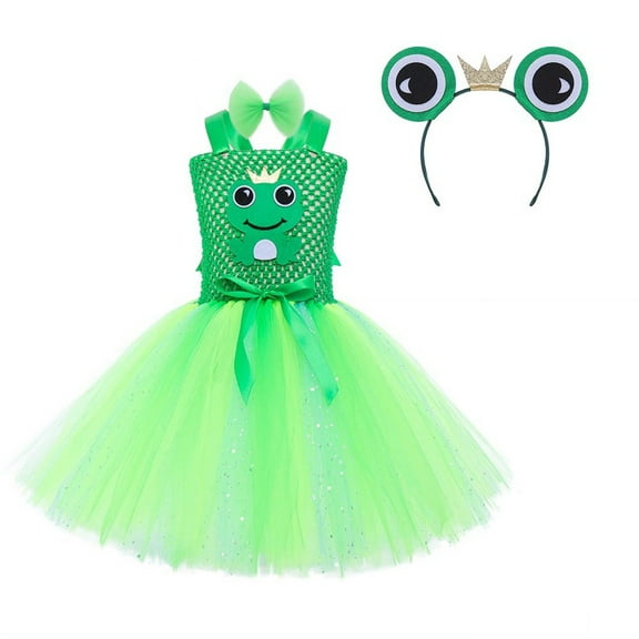 CUZIBR Girls Tutu Sequins Dresses Set Toddler Patchwork Color Halter Neck Lace Up Long Tulle Dresses With Headband Carnival Outfits,Green,8-9 Years