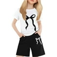 thumbnail image 1 of CUZIBR Girls Valentine'S Day Outfit Elegant Bow Print Round Neck Short Sleeve T Shirt Shorts Fashionable Two Piece Casual Summer Cozy Breathable For Toddler Kids Fashion Streetwear,White1,8-9 Years, 1 of 3