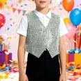 thumbnail image 1 of CUZIBR Girls Vest Carnival Sparkling Sequins Vest V-Neck Sleeveless Button Waistcoat Stage Performance Shiny Glitter Jacket Spring Fall Clothing,White,3-4 Years, 1 of 4