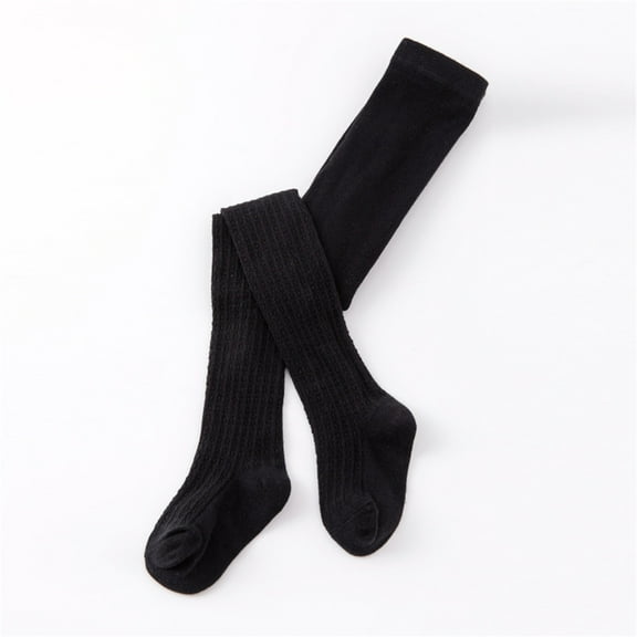 CUZIBR Girls Warm Tights Full Leggings Knitted Pantihose Stretchy Basic Cable Knit Cotton Footed Seamless Dance Ballet Leggings Cozy Bottom Trousers,Black,12-24 Months