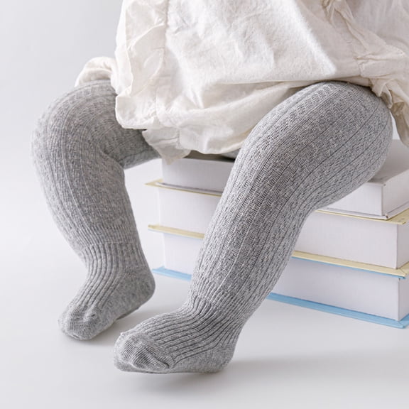 CUZIBR Girls Warm Tights Full Leggings Knitted Pantihose Stretchy Basic Cable Knit Cotton Footed Seamless Dance Ballet Leggings Cozy Bottom Trousers,Grey,0-6 Months