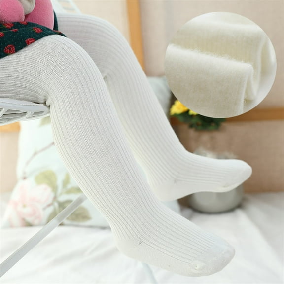 CUZIBR Girls Warm Tights Full Leggings Knitted Pantihose Stretchy Basic Cable Knit Cotton Footed Seamless Dance Ballet Leggings Cozy Bottom Trousers,White,6-12 Months